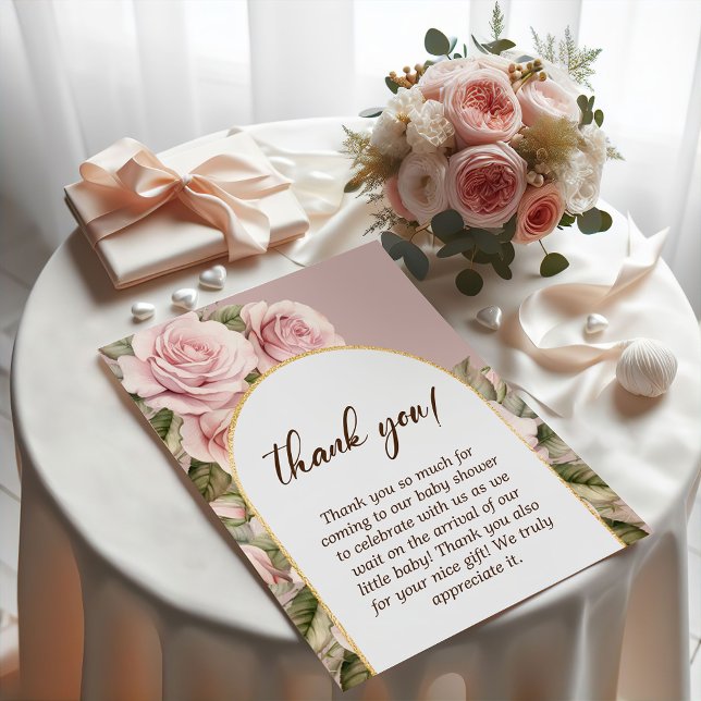 Carte De Remerciements Élégant Baby shower rose (Elegant Pink Rose Baby Shower Thank You Card)