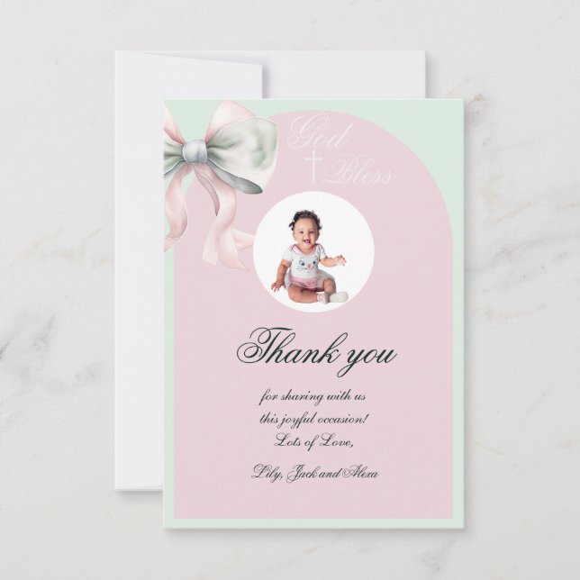 Carte De Remerciements Élégant Baptême de la mâchoire rose pour la petite (Devant)