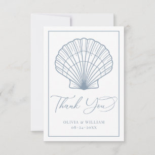 Carte De Remerciements Elégant Beach Seashell Dusty Blue Mariage