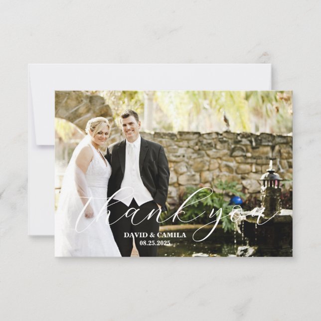 Carte De Remerciements Elegant Beatrice Script Mariage photo (Devant)