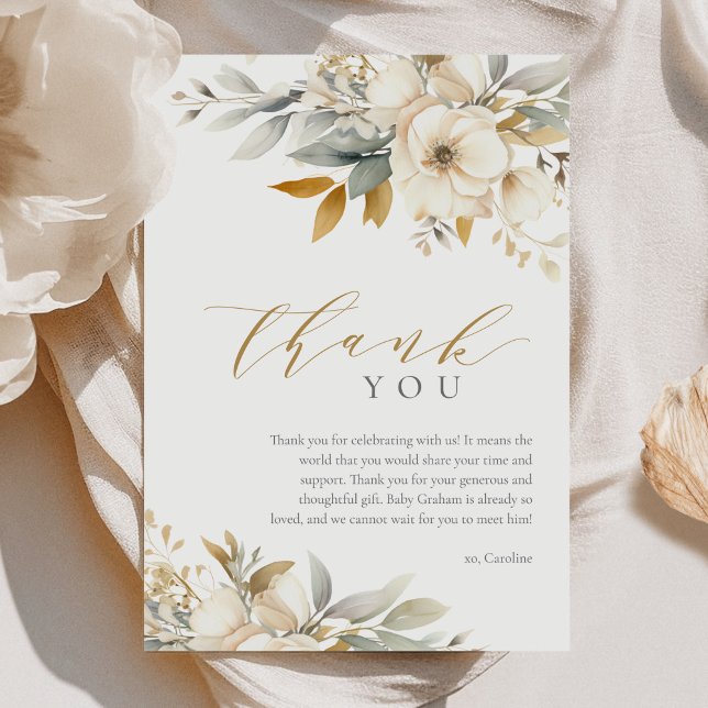 Carte De Remerciements Élégant bébé neutre dans le Baby shower en fleur (Créateur téléchargé)