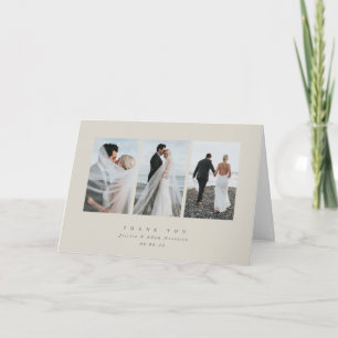 Carte De Remerciements Elégant beige minimaliste triple Mariage photo