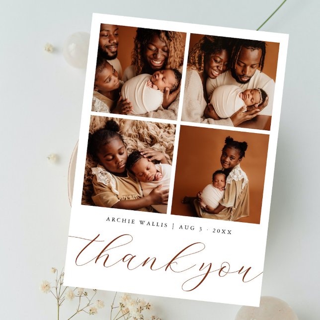 Carte De Remerciements Elegant Beige Modern 4 Photo Collage Baby Shower (Créateur téléchargé)