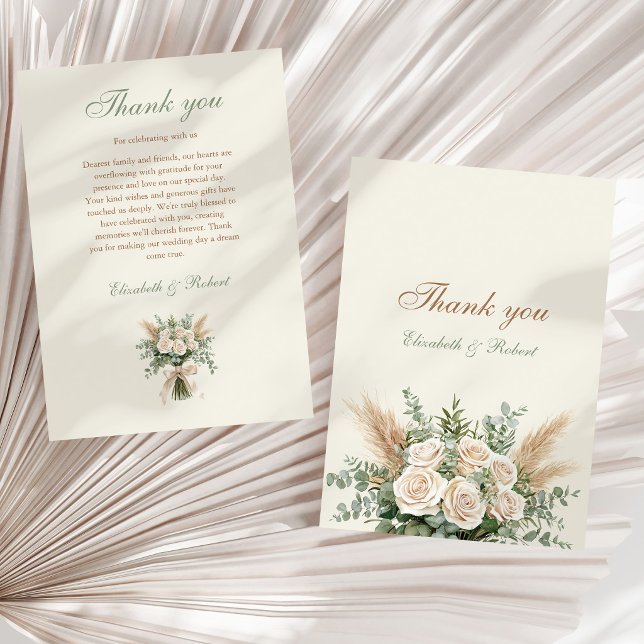 Carte De Remerciements Elegant Beige Pampas Grass Wedding Thank You Card (Elegant Beige Pampas Grass Wedding Thank You Card on a neutral dry palm leaf)