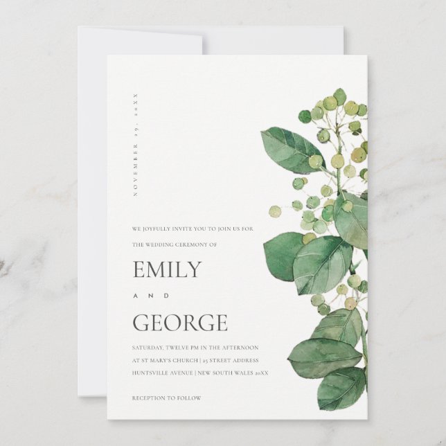 CARTE DE REMERCIEMENTS ELEGANT BERRY LEAF FOLIAGE GREENERY WEDDING INVITE (Devant)