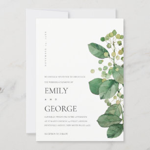 CARTE DE REMERCIEMENTS ELEGANT BERRY LEAF FOLIAGE GREENERY WEDDING INVITE