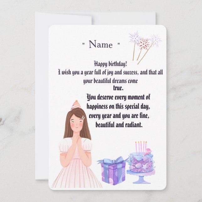 Carte De Remerciements Elegant Birthday Card for Her – Personalized Greet (Devant)