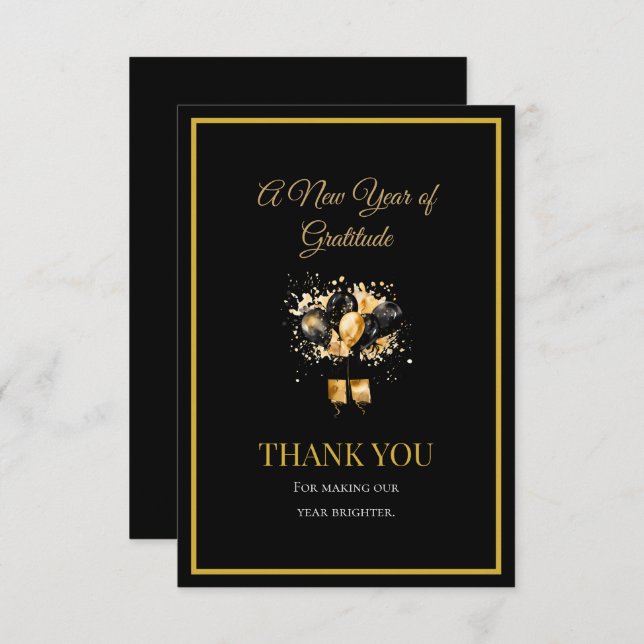 Carte De Remerciements Elegant Black And Gold New Year Thank You Card (Devant / Derrière)