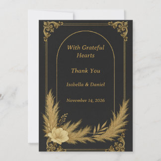 Carte De Remerciements Elegant Black and Gold Wedding Thank You Card