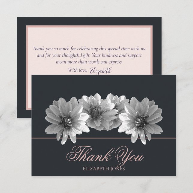 Carte De Remerciements Elegant Black And White Dahlia Bridal Thank You (Devant / Derrière)