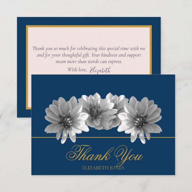 Carte De Remerciements Elegant Black And White Dahlia Bridal Thank You (Devant / Derrière)