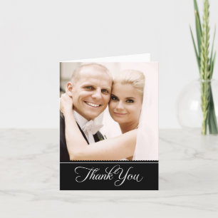Carte De Remerciements Elegant Black and White Scalloped Wedding Photo