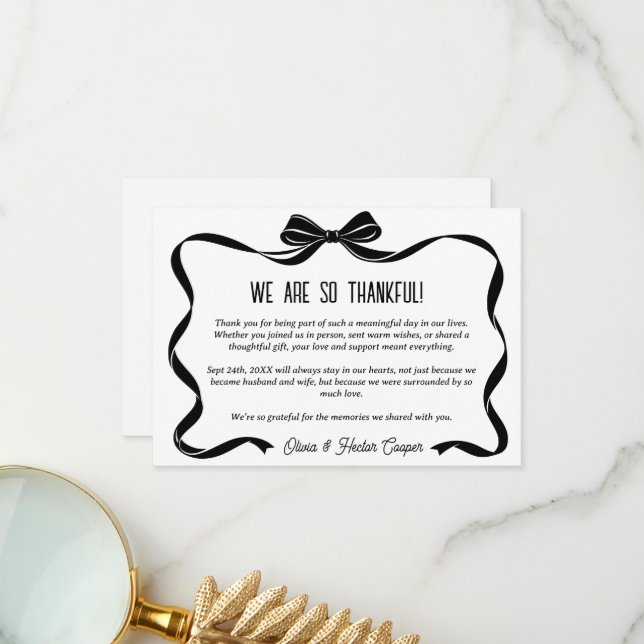 Carte De Remerciements Elegant Black Bow Wedding Thank you card  (Devant/Arrière en situation)