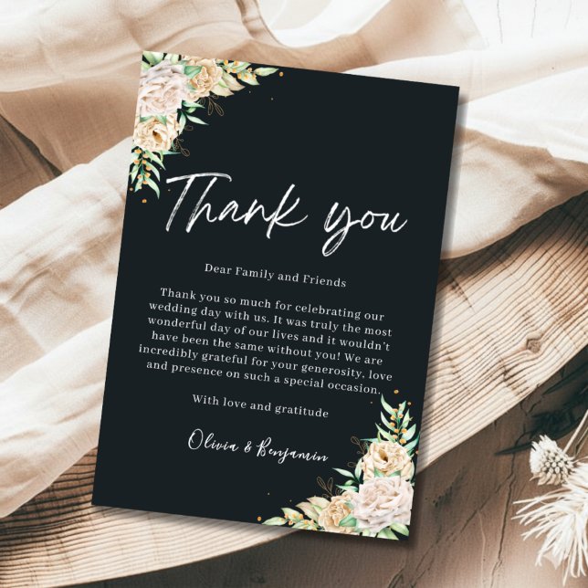Carte De Remerciements Elegant Black Floral Wedding Thank You Card (Créateur téléchargé)