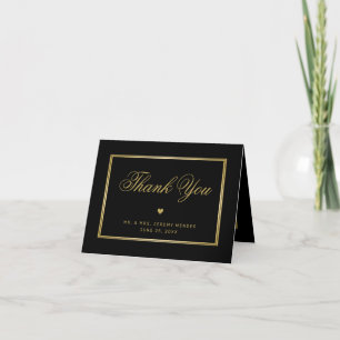 Carte De Remerciements Elégant Black Gold Calligraphy Heart Photo Mariage