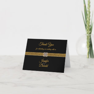 Carte De Remerciements Élégant Black Gold Parties scintillant Mariage Bro