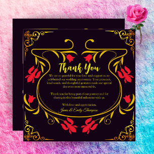 Carte De Remerciements Elégant Black Gold & Red 10e anniversaire Mariage