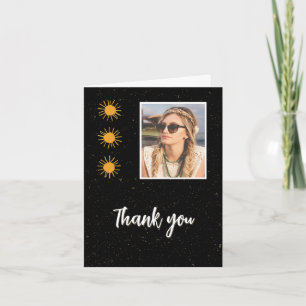 Carte De Remerciements Elégant Black Gold Sun Photo Anniversaire