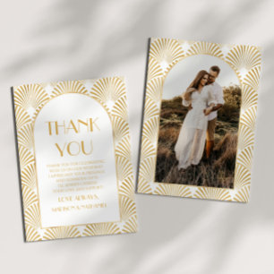 Carte De Remerciements Elégant Blanc Or Géométrique Mariage Art Déco