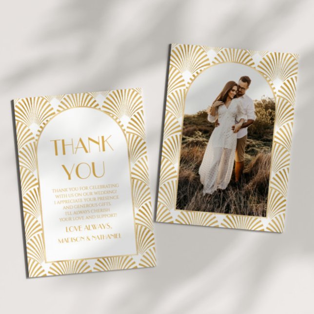 Carte De Remerciements Elégant Blanc Or Géométrique Mariage Art Déco (Créateur téléchargé)