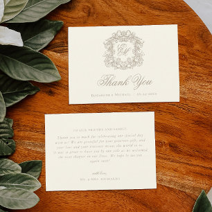 Carte De Remerciements Élégant blason de monogramme ivoire Mariage vintag