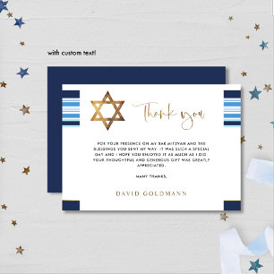 Carte De Remerciements Elégant Bleu et Or Tallit Bar Mitzvah