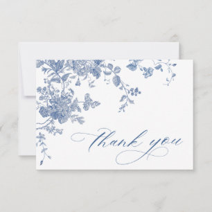 Carte De Remerciements Elégant bleu Mariage de fleurs de jardin