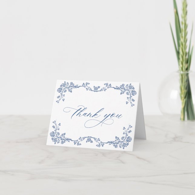 Carte De Remerciements Elégant bleu Mariage de fleurs de jardin (Devant)