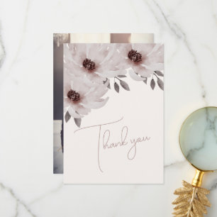 Carte De Remerciements Elégant bleu rose Aquarelle Floral Mariage photo