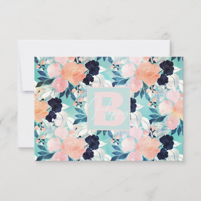 Carte De Remerciements Elégant bleu rose Fleurs de menthe Aquarelle Flora (Devant)