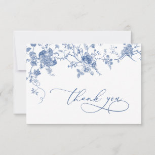 Carte De Remerciements Elégant Bleu Rose Jardin Floral Mariage