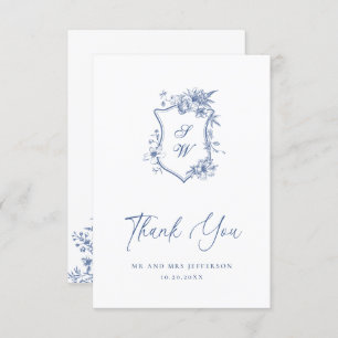 Carte De Remerciements Elégant Bleu Rose Jardin Floral Mariage