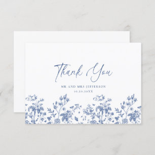 Carte De Remerciements Elégant Bleu Rose Jardin Floral Mariage