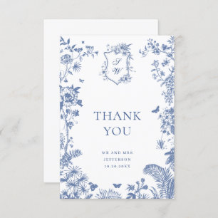 Carte De Remerciements Elégant Bleu Rose Jardin Floral Mariage