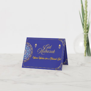 Carte De Remerciements Elegant bleu royal or mandala Eid Mubarak