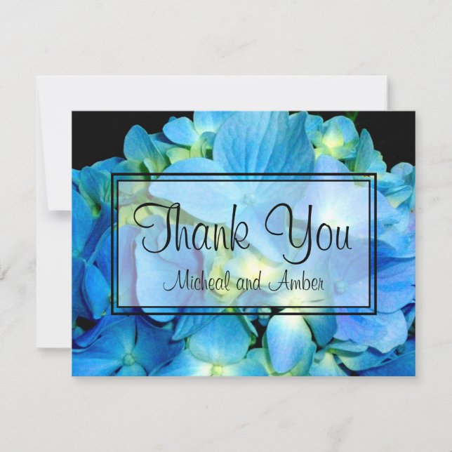 Carte De Remerciements Elégant bleu turquoise hydrangée à fleurs bleu ros (Devant)