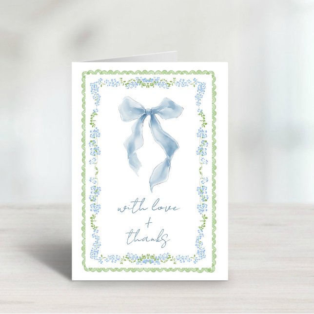 Carte De Remerciements Elegant Blue Bow Watercolor Bridal Shower  (Elegant Blue Bow Watercolor Bridal Shower Thank You Card)