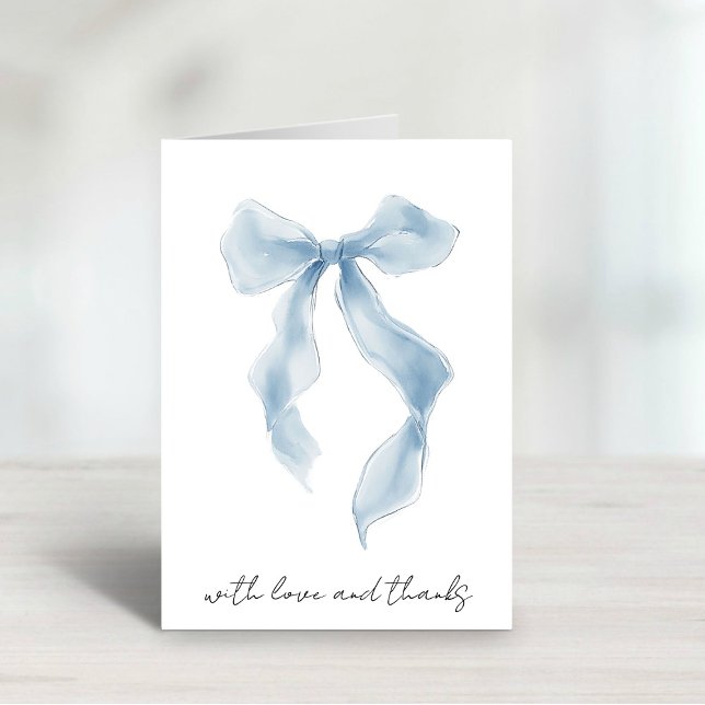 Carte De Remerciements Elegant Blue Bow Watercolor Bridal Shower  (Elegant Blue Bow Watercolor Bridal Shower Thank You Card)