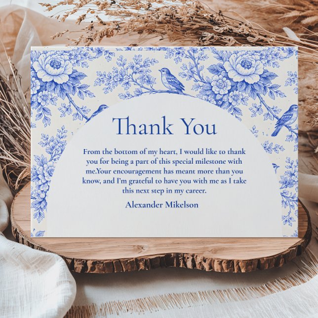 Carte De Remerciements Elegant Blue Floral Graduation Party (Créateur téléchargé)