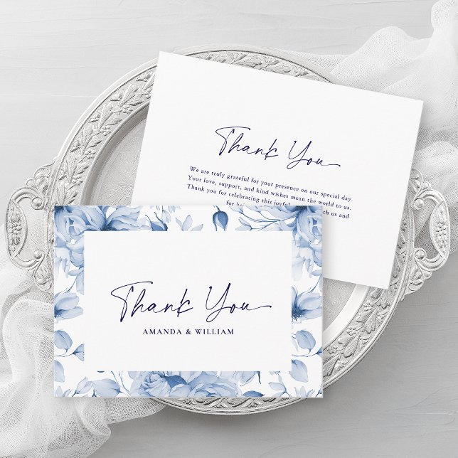 Carte De Remerciements Elegant Blue Floral Wedding Thank You Card (Créateur téléchargé)
