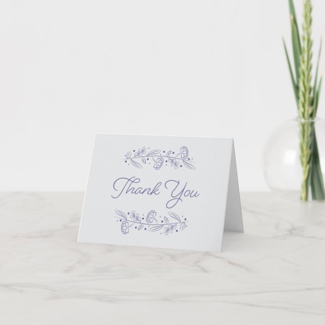 Carte De Remerciements Elegant Blue Hand Drawn Floral Vines (Devant)