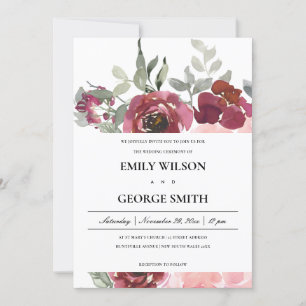 CARTE DE REMERCIEMENTS ÉLÉGANT BLUSH BURGUNDY ROSE FLORAL MARIAGE INVITE