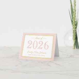 Carte De Remerciements Élégant Blush et Gold Custom 2025 Graduation