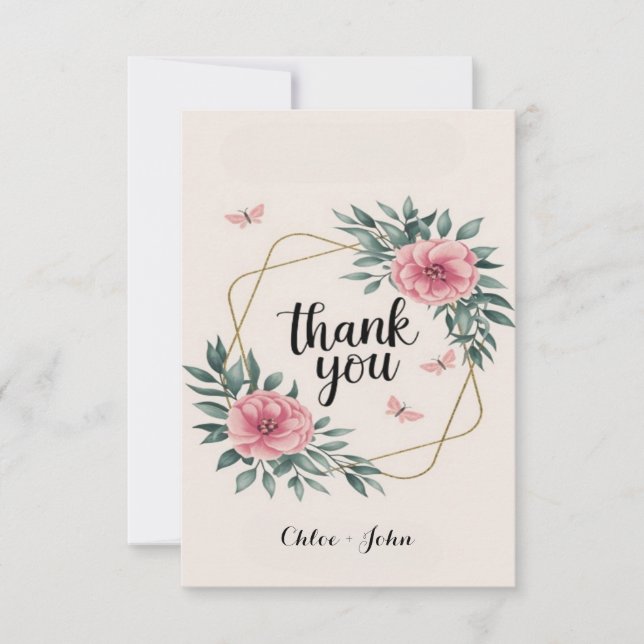 Carte De Remerciements Elégant Blush Floral Custom Wedding (Devant)