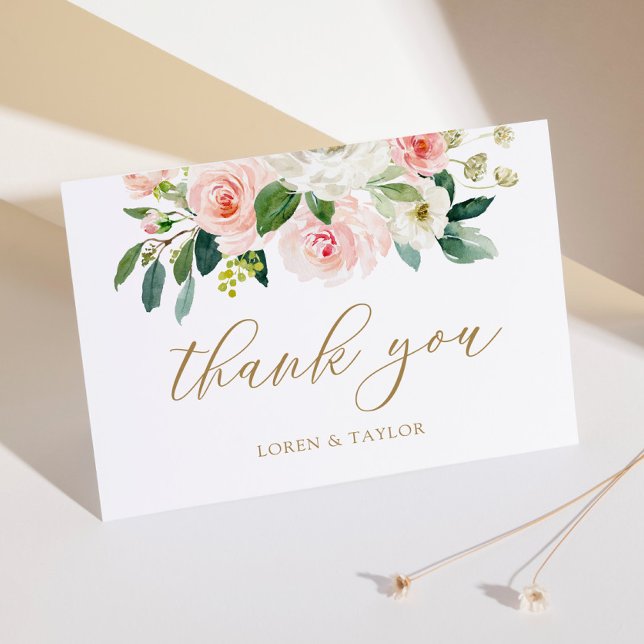 Carte De Remerciements Élégant Blush Floral Mariage plié (Créateur téléchargé)