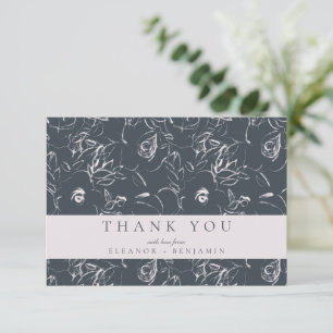 Carte De Remerciements Elégant Blush Grey Botanical Floral Mariage Person