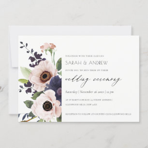 Carte De Remerciements Elégant Blush Navy Anemone Floral Wedding Invitati