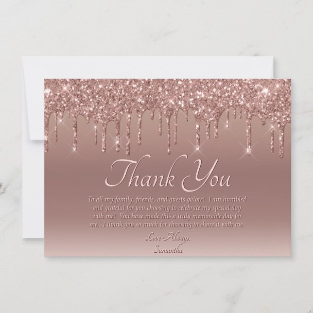 Carte De Remerciements Elégant Blush Parties scintillant rose Drithday Me (Devant)