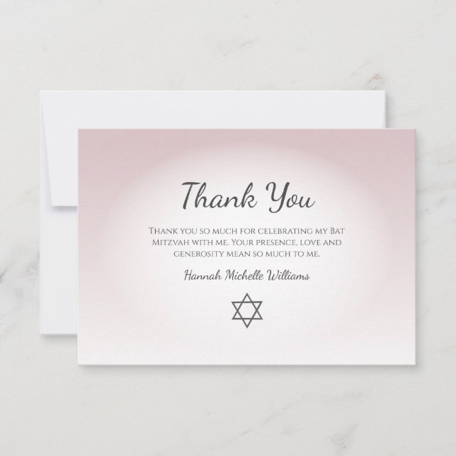 Carte De Remerciements Elegant Blush Pink Feminine Simple Bat Mitzvah  (Devant)