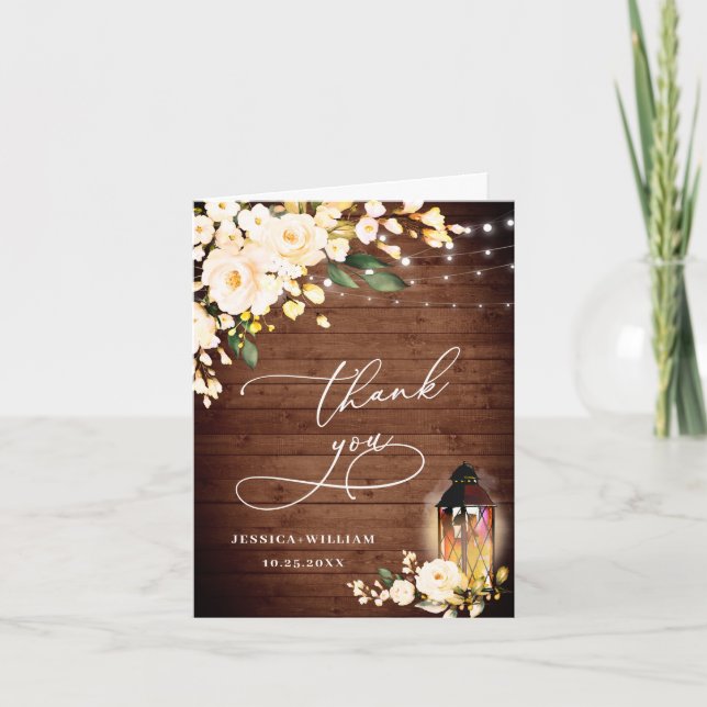 Carte De Remerciements Élégant Blush Rose Rustique Lanterne en bois (Devant)